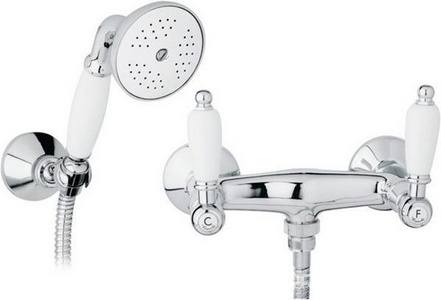 Смеситель для душа, шланг, лейка, кронштейн в компл., (цв. хром, ручки белые),  ZZ Cezares First FIRST-D-01-Bi