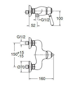 Смеситель для душа, (цв.хром),  ZZ Cristina Art Elite AE 401 51