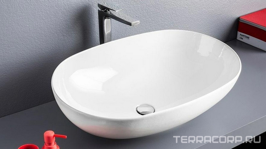 Раковина накладная на столешницу, овальная 705х440хh200мм, без отв.д/смесит., без перелива, (цв. белый),  ZZ ArtСeram La Ciotola LCL002  01;00