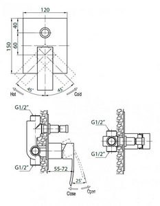 Смеситель для душа, встраиваемый в стену, с переключателем, (цв. хром),  ZZ Cezares Quattro QUATTRO-VDI-01