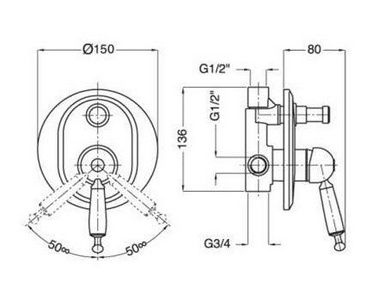 Смеситель для душа, встаиваемый в стену с переключателем, (цв. хром, ручка цв. белый),  ZZ Gaia Canterbury RB 6372 CR