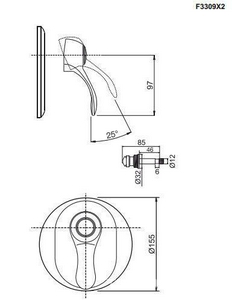 Смеситель для душа, встраиваемый в стену, с переключателем, (БЕЗ внутр.части арт.F3000), (цв. хром),  ZZ Fima Carlo Frattini Lamp F3309Х2CR