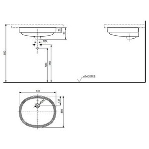 Раковина встраиваемая в столешницу снизу, овальная 540х450хh172мм, без отв.д/смесит, с переливом, крепёж в компл., CeFiONtect,  ZZ Toto Public LW764Y#XW