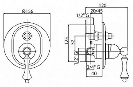 Смеситель для душа, встраиваемый в стену, с переключателем, (цв.бронза, ручка цв.белый),  ZZ Cezares Margot MARGOT-VDIM-02-Bi