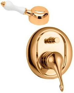 Смеситель для душа, встраиваемый в стену, с переключателем, (maniglia PL / рукоятка с пластик. вставкой белого цвета), (цв.бронза)  ZZ 3M Piccadilly 2149 UU + maniglia PL UU