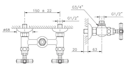Смеситель для душа (выход воды 3/4 и 1/2), (цв. бронза),  ZZ Nicolazzi Teide Four 1925 GO 45