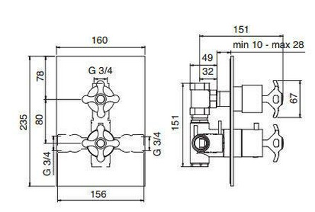Смеситель для душа, термостат, встраиваемый в стену, (цв.бронза) Nuova Retro ZZ 3M Nuova retro 4187 UU