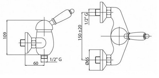 Смеситель для душа, лейка, шланг, кронштейн в компл., (цв.бронза, ручка цв.белый),  ZZ Cezares Elite ELITE-D-02-Bi