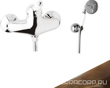 Смеситель для душа, лейка, шланг, кронштейн в компл., (цв.бронза, ручка цв.белый),  ZZ Cezares Elite ELITE-D-02-Bi