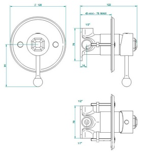Смеситель для душа, встр.в стену (цв.бронза (Bronze brillant))  ZZ THG Art Deco A55-D01-6540