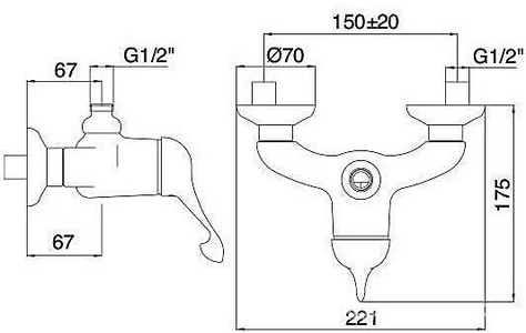 Смеситель для душа, (цв.бронза), Picadilly KL 3M Piccadilly 2156 UU