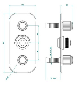 Смеситель-термостат д/д, встр. в стену, с перекл. на 2 потреб., регул. напора(внешн.часть БЕЗ внутр. арт. 5400А),(цв. золото(Dore)) ZZ THG Jaipur Aragonite A9A-F01-5400B