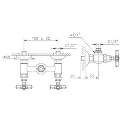 Смеситель для душа двухвентильный, (цв.гальван.золото, ручки Crystal lever 17), Teide ZZ