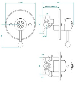 Смеситель для душа, встр.в стену (цв. золото (Dore))  ZZ THG Elysee G11-F01-6540