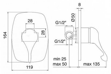 Смеситель для душа, встраиваемый в стену, (цв. золото),  KL 3M Piccadilly 2108 DD