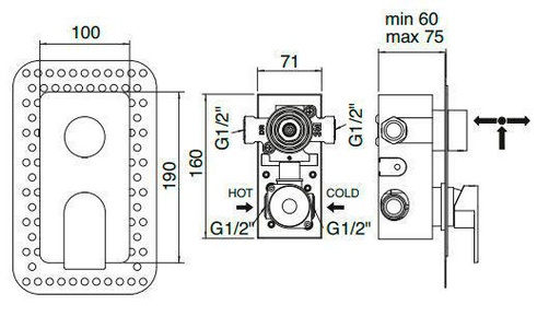 Смеситель для душа встраиваемый в стену, с переключателем, (цв. чёрный/хром),  ZZ 3M Ran 2202 NC