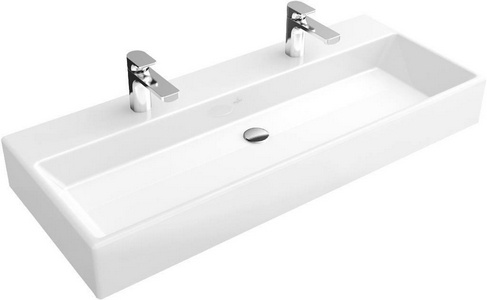 Раковина 1000х470хh140мм, для устан. на мебель, 2 отв. д/смесит, с переливом, крепёж, шаблон в компл., (цв. R1 White cer+),  ZZ Villeroy & Boch Memento 5133AKR1