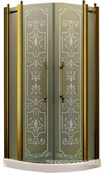 Душевое ограждение, 1/4 круга, R550, 900х900хh1950мм, 2 расп.двери с 2 неподв.сегм., (профиль цв. золото, стекло 6мм прозр.с матов.рис), Malme ZZ