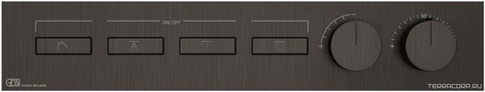 Смеситель-термостат, д/д, встраив. в стену, на 4 потребителя, внешняя часть без встраиваемой арт.63015 031, (цв.Black Metal Brushed PVD),  ZZ Gessi HI-FI 63016 707