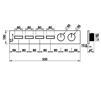 Смеситель-термостат, д/д, встраив. в стену, на 4 потребителя, внешняя часть без встраиваемой арт.63015 031, (цв.Black Metal Brushed PVD),  ZZ Gessi HI-FI 63016 707