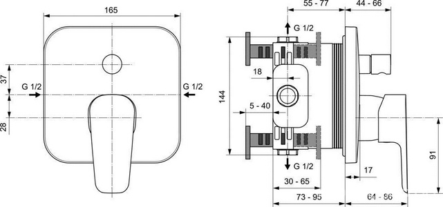 Смеситель для душа, встраиваемый в стену, с переключателем, БЕЗ встраиваемой части арт.A1000NU, (цв.хром), Ceraplan lll ZZ Ideal Standard CeraPlan A6115AA