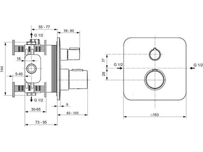 Смеситель для душа, термостат, встраиваемый в стену, с переключателем, БЕЗ встраиваемой части арт.A1000NU, (цв.хром),  ZZ Ideal Standard Tonic II A6345AA