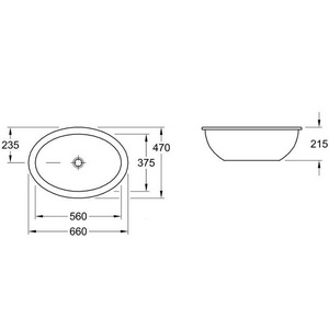 Раковина встраиваемая снизу 560(660)х375(470)мм, с переливом, удинённый рычаг для пробки д/к, крепёж в компл., (цв. 01 белый),  ZZ Villeroy & Boch Loop & Friends 61613001