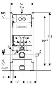 Инсталляция для подвесн.унитаза, клавиша двойной смыв  21 хром, крепеж в компл XX Geberit Delta 458.124.21.1