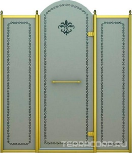 Дверь в нишу 1300x2118мм, (1275-1325)xh2118, с двумя неподв. сегмен, "Правая" петли прав,(вход 560мм), (стек/мат с прозр/узор, 8мм, фурн/зол), ZZ Cezares Retro RETRO-B-13-130-PP-G-R