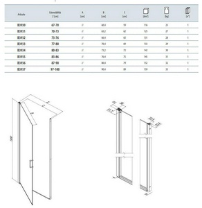 Дверь в нишу 80-83хh195см, вход 72см, распашн. вовнутрь и наружу, "Правая", (профиль цв.хром, стекло 6мм прозрачное),  ZZ Samo Polaris B3934 ULU TR DX