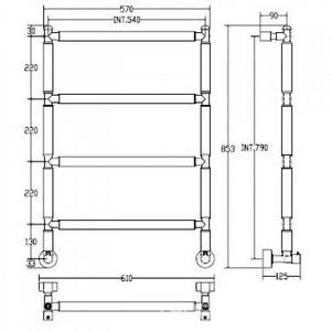 Полотенцесушитель Art.2-442R CR, 570хh850мм, подвод воды int.540мм, краны, крепёж в компл.,ГВС, 6 bar (цв.хром), Margaroli ZZ Margaroli Sereno 2-442R CR