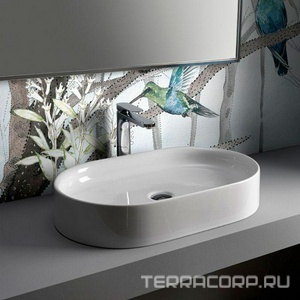 Раковина накладная на столешницу, овальная, 650х400хh120мм, без отв.д/смесит., без перелива,  ZZ Kerasan Ciotola 029101