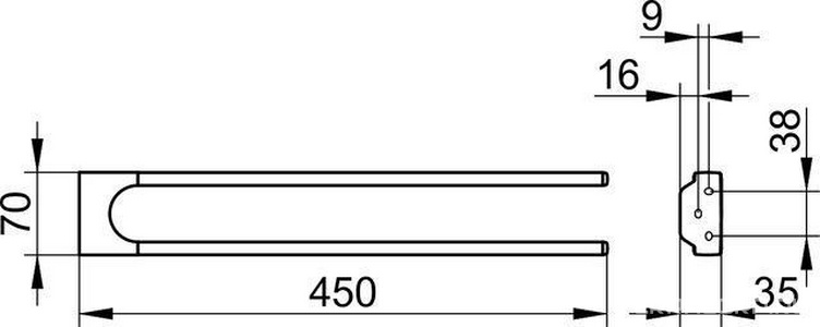 Полотенцедержатель двойной торцевой 450мм, (цв. хром),  Keuco Moll 12718 010000