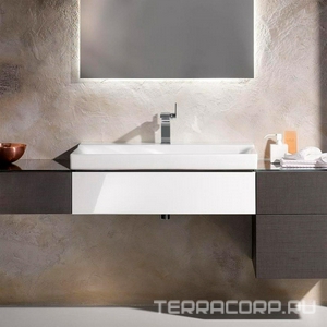 Тумба под раковину подвесная, 880хh220х462мм, 1 выдв.ящик, монтаж с раковиной 900мм, (цв. белый глянец), крепёж в компл.,  KL Geberit Xeno2 500.508.01.1