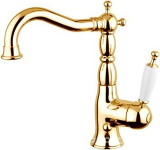 Смеситель для раковины, (рычаг сбоку), с д/к, (цв. золото, ручка цв. белый),  ZZ Gaia Canterbury RB 6313 OR