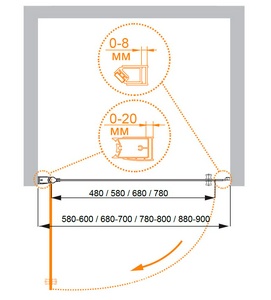 Дверь распашная в нишу 900хh1950мм, Правая/Левая, (стекло прозр. 6мм, фурнит. цв.хром),  ZZ Cezares Elena ELENA-B-1-90-C-Cr