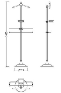 Полотенцедержатель напольный с вешалкой д/одежды и керамической полочкой на подставке, h1625см, (цв. латунь),  ZZ Devon & Devon Single SL11OT