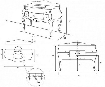 База под раковину, 125х61хh87см, с пятью выдв. ящиками, (БЕЗ столешницы арт.TO04хх и раковины арт.LSOT), (цв. Ciliegio Anticato),  ZZ Cezares Topazio TO02.02C Ciliegio Anticato