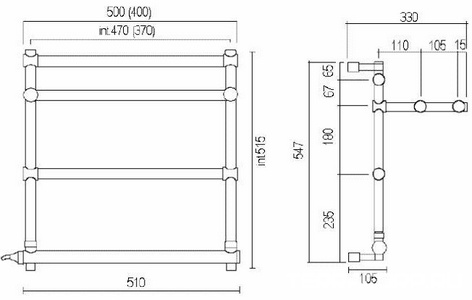 Полотенцесушитель с полочкой Art.554/3/500CR 547х510мм (Эл.+Box), Margaroli ZZ Margaroli Sole 554/3/500 CR (Эл.+Box)
