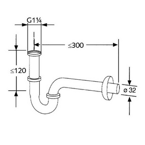 Сифон трубчатый для раковины, под донный клапан G1 1/4*32 с отводной трубой и отражателем, хром Kludi Универсал 1026505-00