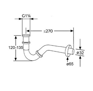 Сифон трубчатый для биде G1 1/4*32 с отводной дугой и отражателем,хром Kludi Универсал 1031105-00