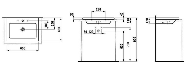 Раковина 650х480мм, встраиваемая сверху, 1 отв. для смесителя,  ZZ Laufen Living 8.1643.2.000.104.1