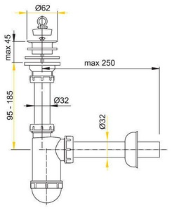 Сифон для умывальника диаметр 32 с нержавеющей решёткой диаметр 63 мм AlcaPlast Универсал A411