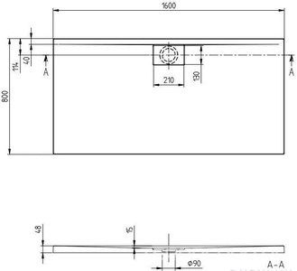 Поддон для душа 1600х800хh48мм, (крышка стока 90мм, цв.белый 01, в компл.), БЕЗ слива арт.U90881299, (акрил цв.белый 01),  ZZ Villeroy & Boch Architectura Metalrim UDA1680ARA248V-01