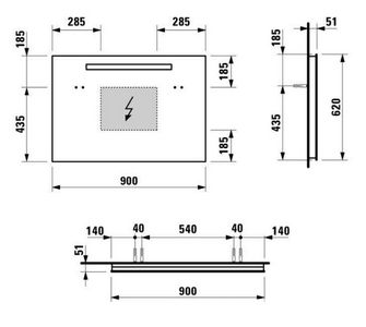 Зеркало 900хh620х48мм, два вертикальных светильника с сенсорным вкл./выкл.,  ZZ Laufen Palace New 4.4724.6.996.144.1