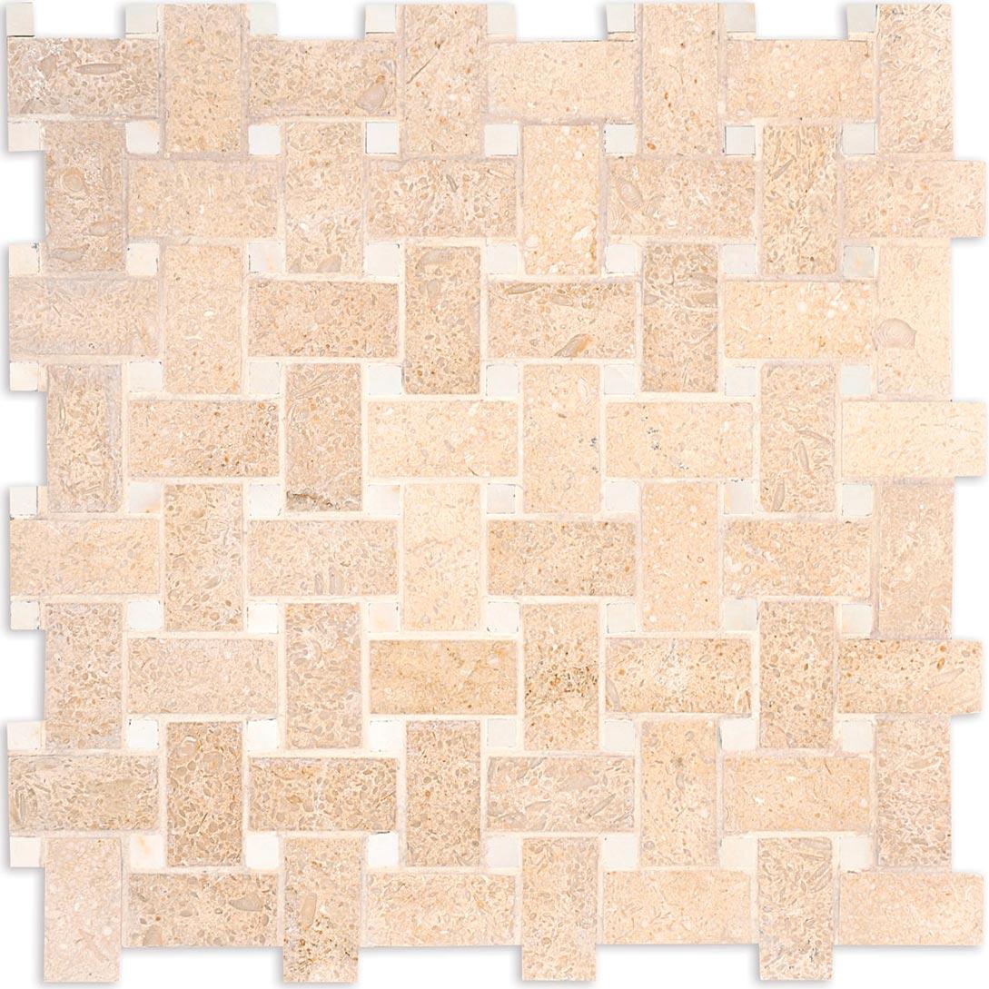 Мозаика Tureks Mosaic Seashell honed basketweave 1x2 30.5X30.5X1 Бежевый, фото 5