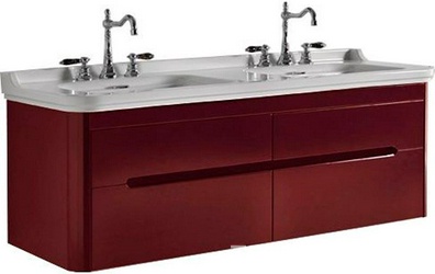 Тумба подвес., для устан. под 2-ю раков. 150см. арт.4143 хх, 1 выдв.ящик, 1откидн.дверь, без ножек, крепёж в компл., (цв.бордовый), Waldorf ZZ