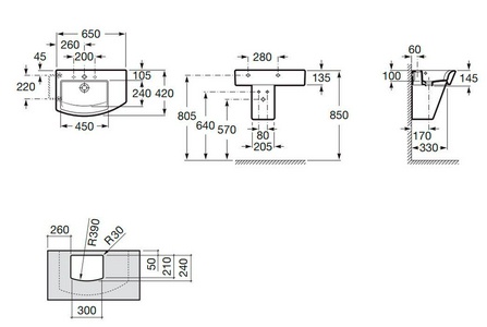 Умывальник HALL 650*420 мм с крепёжным комплектом ZZ Roca Hall 327620000