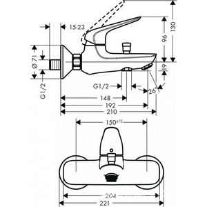 Смеситель для ванны, (цв.хром),  Hansgrohe Novus 71040000