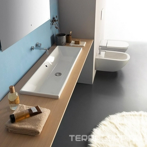 Раковина встраиваемая в столешницу сверху, прямоугольная 1050х340хh30(170)мм, без отв.д/смесит., с переливом,  ZZ Globo Stockholm FO105.BI